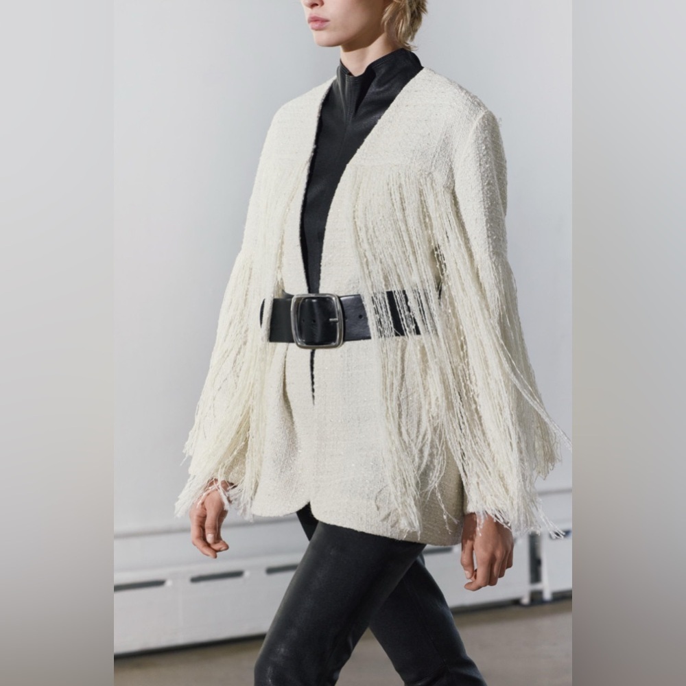 Zara Cream Fringe Blazer